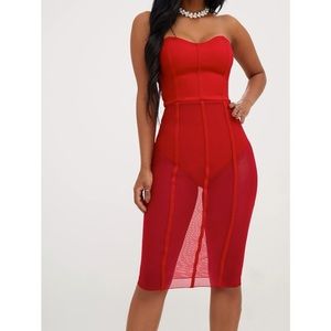 Shape Red Bandeau Mesh Insert Dress